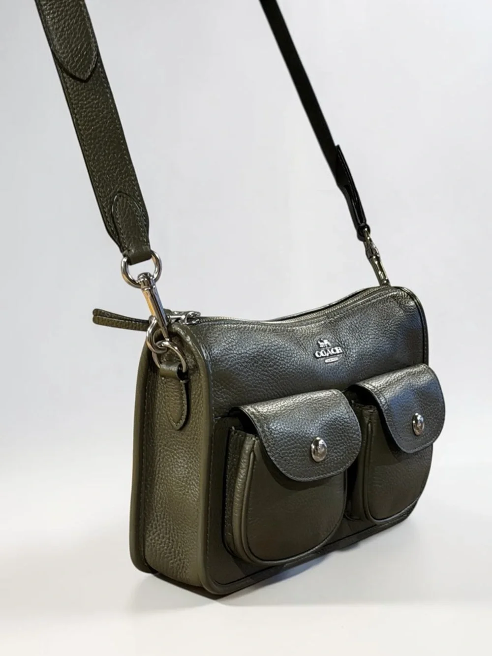 COACH Olive Green Leather Crossbody Bag & Coin Case - Picture 7 of 16